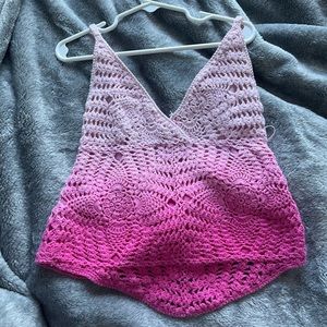 Light pink/white ombre crochet tank top